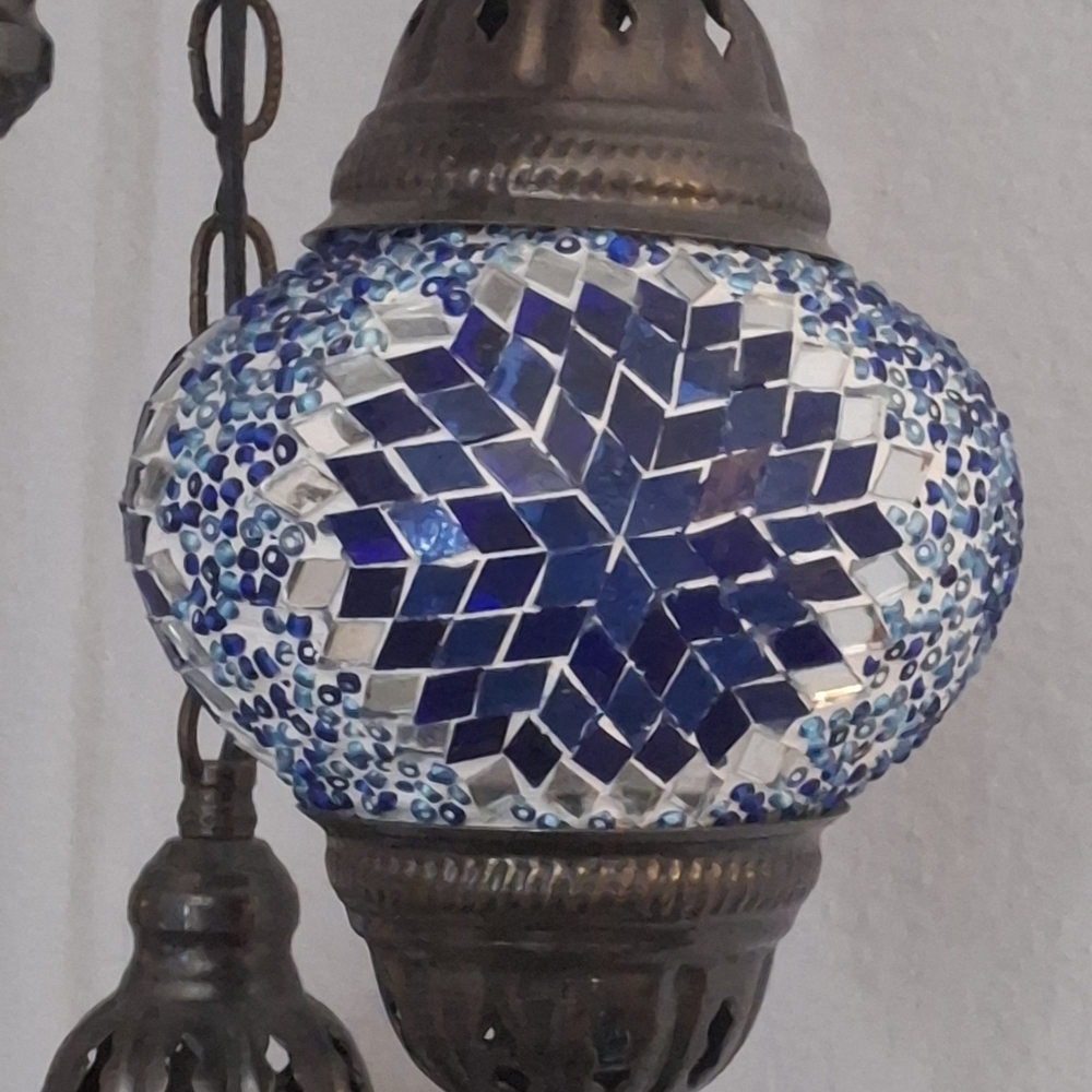 Blue Mosaic Glass Lantern - Decorative Hanging Accent